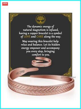 99.9% Pure Copper Bracelet & Ring Set Adjustable Leaf Bangle